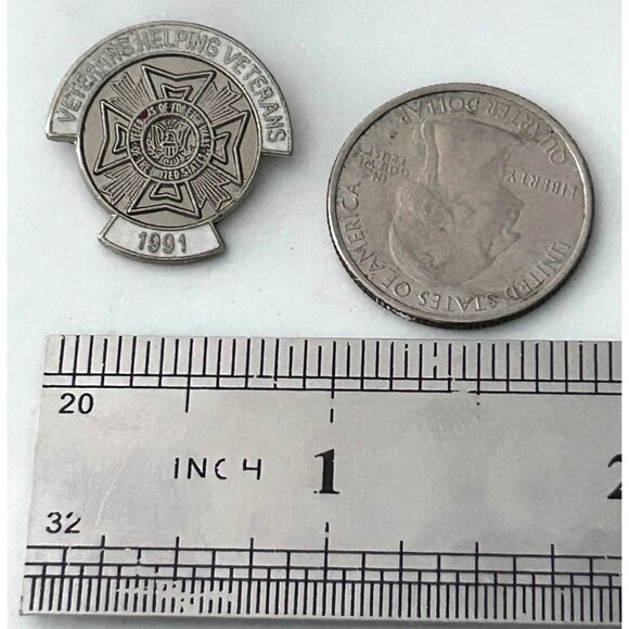 Vintage 1991 Veterans Helping Veterans Pin Military Badge Metal Lapel Pinback - Picture 2 of 3